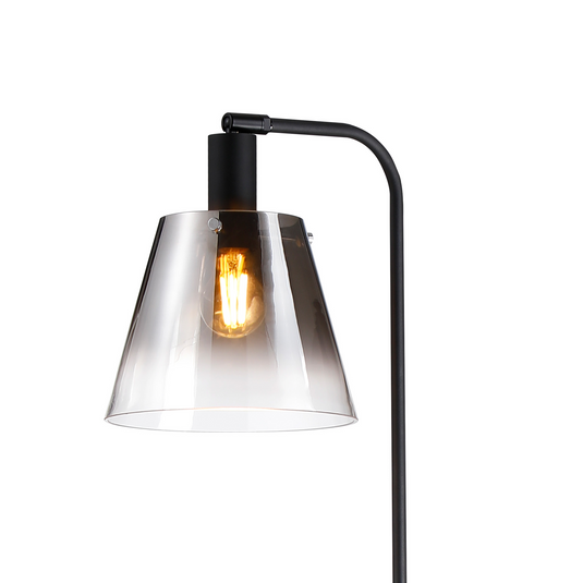 C-Lighting Hektor Floor Lamp With 23cm x 18cm Shade, 1 Light E27, Sand Black/Smoke Faded Glass Shade - 60826