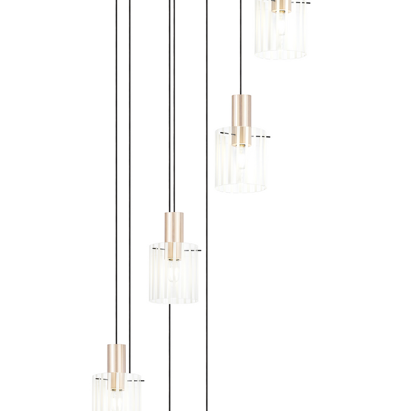 Load image into Gallery viewer, C-Lighting Bridge Ribbed Round Pendant, 9 Light Adjustable E27, Light Gold/Frosted Wide Line Glass -
