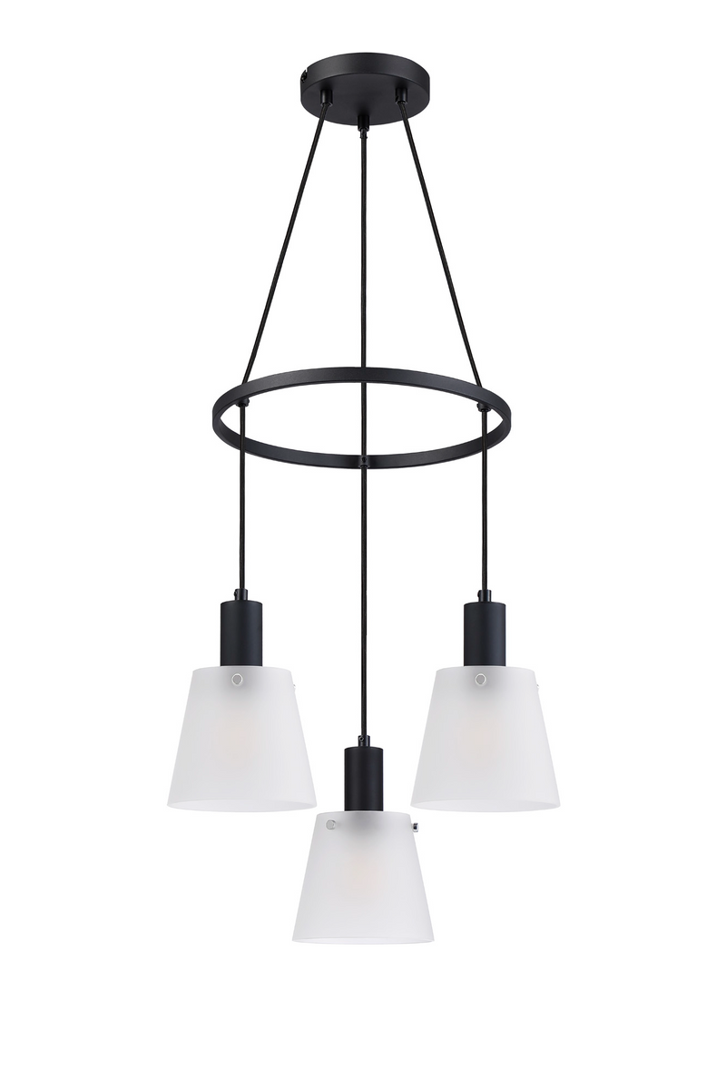 Load image into Gallery viewer, C-Lighting Hektor Ring Pendant With 16cm x 14cm Shade, 3 Light E27, Sand Black/Frosted White Glass Shade - 60908
