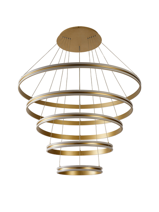 C-Lighting Circles Pendant, 5 Tier 150W LED, 3500K, 6800lm, Triac Dimmable, Sand Gold, 3yrs Warranty - 60843