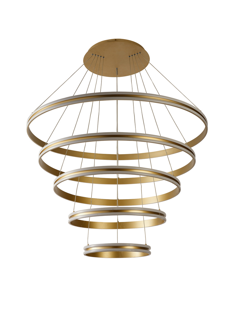 Load image into Gallery viewer, C-Lighting Circles Pendant, 5 Tier 150W LED, 3500K, 6800lm, Triac Dimmable, Sand Gold, 3yrs Warranty - 60843
