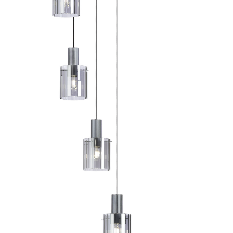 Load image into Gallery viewer, C-Lighting Bridge Ribbed Round Pendant, 9 Light Adjustable E27, Dark Grey/Smoke Wide Line Glass -
