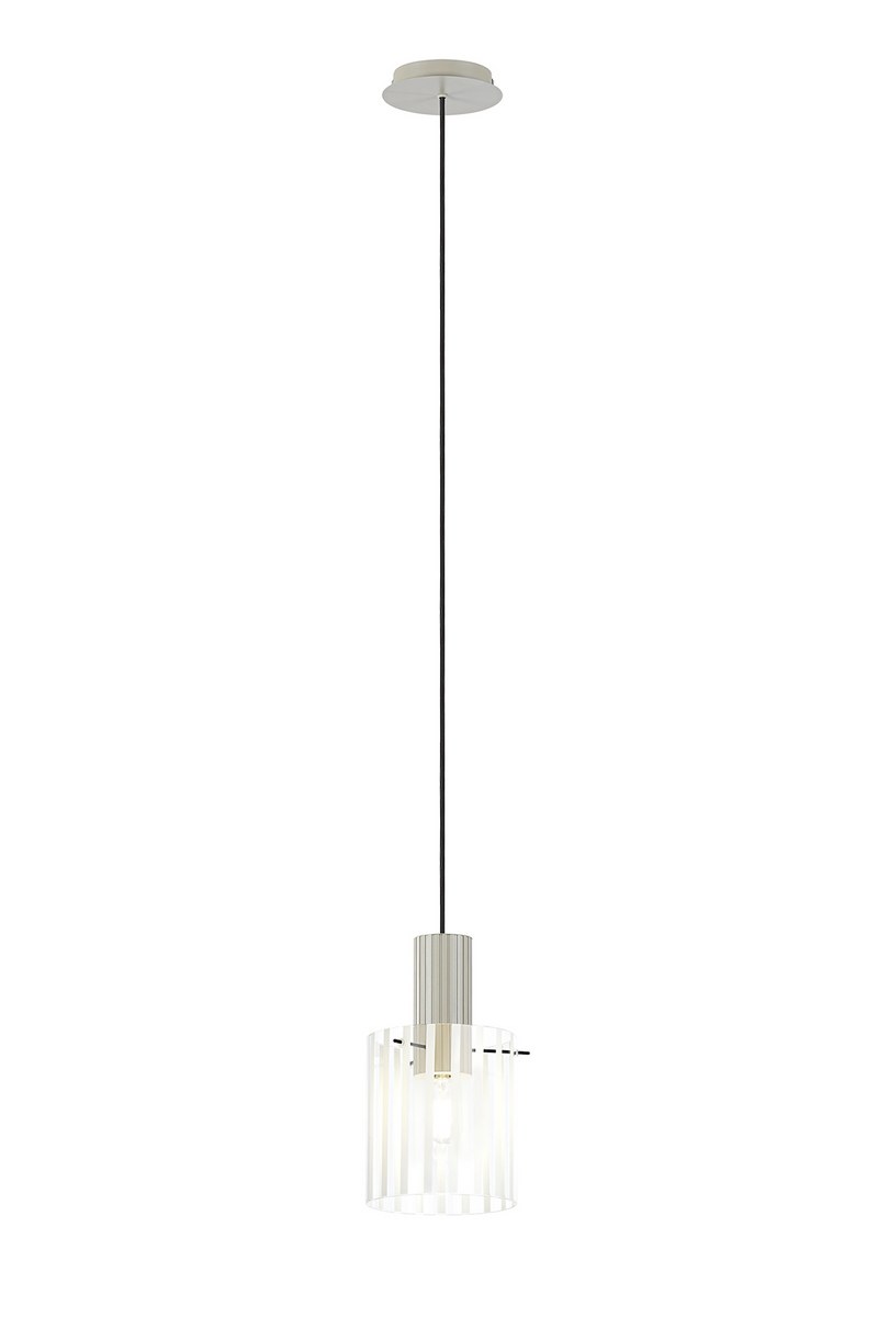 Load image into Gallery viewer, C-Lighting Bridge Ribbed Single Pendant, 1 Light Adjustable E27, Painted Beige/Frosted Wide Line Glass -
