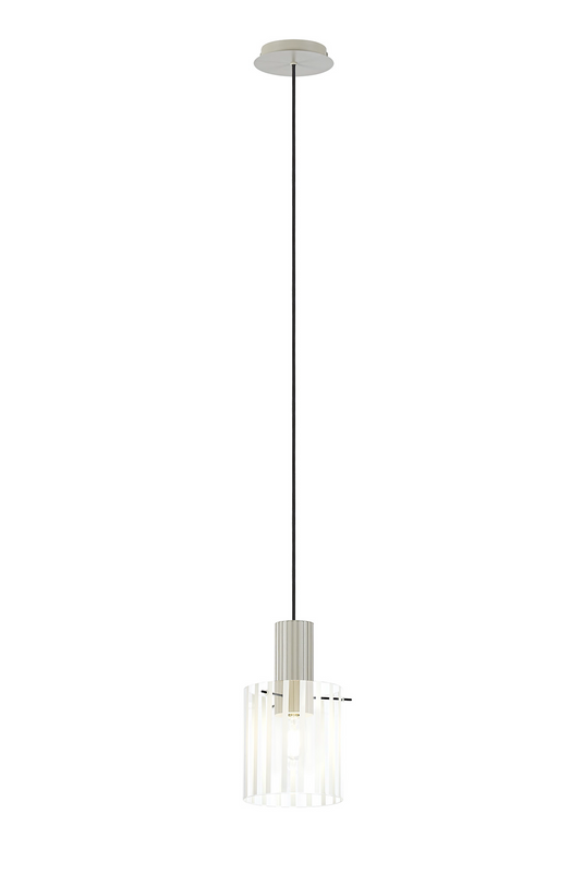 C-Lighting Bridge Ribbed Single Pendant, 1 Light Adjustable E27, Painted Beige/Frosted Wide Line Glass -