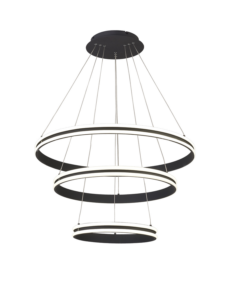 Load image into Gallery viewer, C-Lighting Circles Pendant, 3 Tier 50W,30W,20W LED, 4000K, 5470lm, Triac Dimmable, Graphite, 3yrs Warranty - 60839
