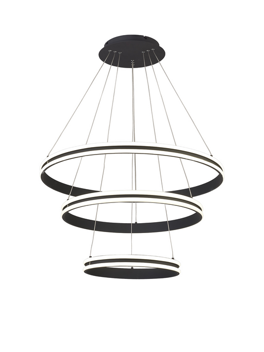 C-Lighting Circles Pendant, 3 Tier 50W,30W,20W LED, 4000K, 5470lm, Triac Dimmable, Graphite, 3yrs Warranty - 60839