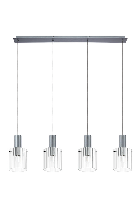 C-Lighting Bridge Ribbed Linear Pendant, 4 Light Adjustable E27, Dark Grey/Clear Wide Line Glass -