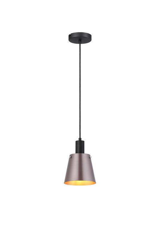 C-Lighting Hektor Single Pendant With 16cm x 14cm Shade, 1 Light E27, Sand Black/Brown/Copper Metal Shade  - 60863