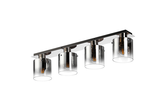 C-Lighting Bridge Linear Ceiling Flush, 4 Light Flush Fitting, Polished Nickel/Black/Smoke Fade Glass - 61033