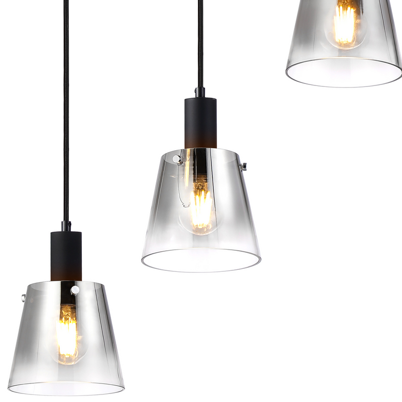 Load image into Gallery viewer, C-Lighting Hektor Linear Pendant With 16cm x 14cm Shade, 5 Light E27, Sand Black/Smoke Faded Glass Shade - 60885
