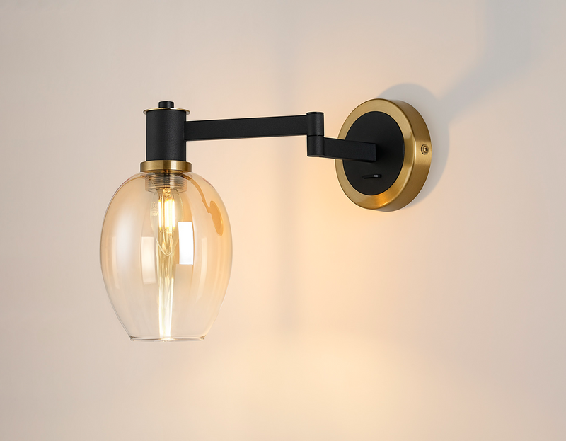 Load image into Gallery viewer, C-Lighting Sophia Adjustable Wall Light 1 Light E14, Sand Black/Brass/Amber Fade Wine Glass Glass - 61565
