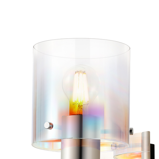 C-Lighting Bridge Single Switched Wall Lamp, 1 Light, E27, Polished Nickel/Black/Iridescent Fade Glass - 61025