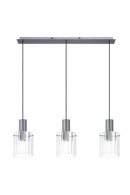 C-Lighting Bridge Ribbed Linear Pendant, 3 Light Adjustable E27, Dark Grey/Clear Wide Line Glass -