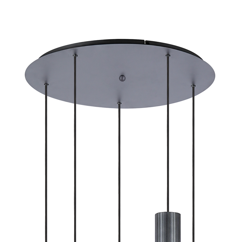 Load image into Gallery viewer, C-Lighting Bridge Ribbed Round Pendant, 5 Light Adjustable E27, Dark Grey/Frosted Wide Line Glass -
