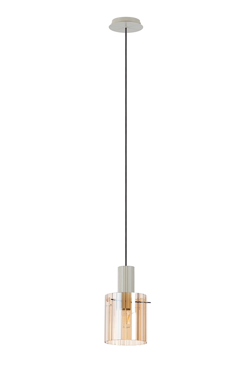 Load image into Gallery viewer, C-Lighting Bridge Ribbed Single Pendant, 1 Light Adjustable E27, Painted Beige/Amber Wide Line Glass -
