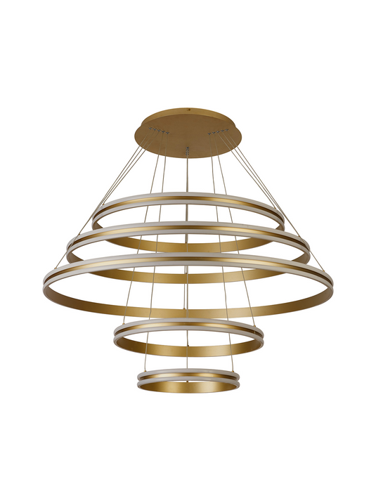 C-Lighting Circles Pendant, 5 Tier 150W LED, 3500K, 6800lm, Triac Dimmable, Sand Gold, 3yrs Warranty - 60843