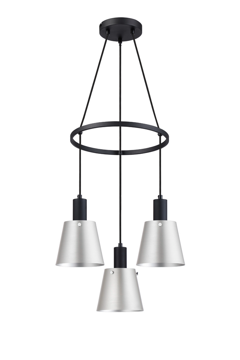Load image into Gallery viewer, C-Lighting Hektor Ring Pendant With 16cm x 14cm Shade, 3 Light E27, Sand Black/Light Grey/Silver Metal Shade - 60907

