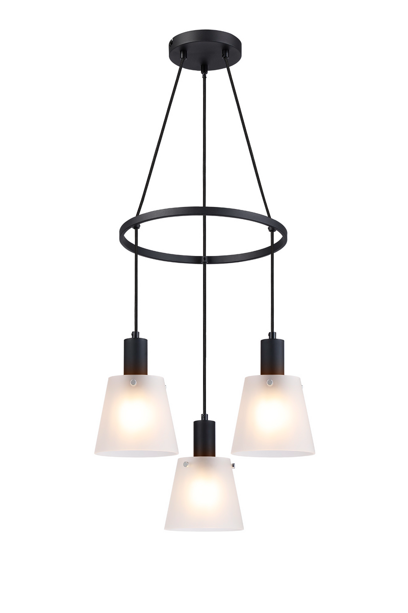Load image into Gallery viewer, C-Lighting Hektor Ring Pendant With 16cm x 14cm Shade, 3 Light E27, Sand Black/Frosted White Glass Shade - 60908
