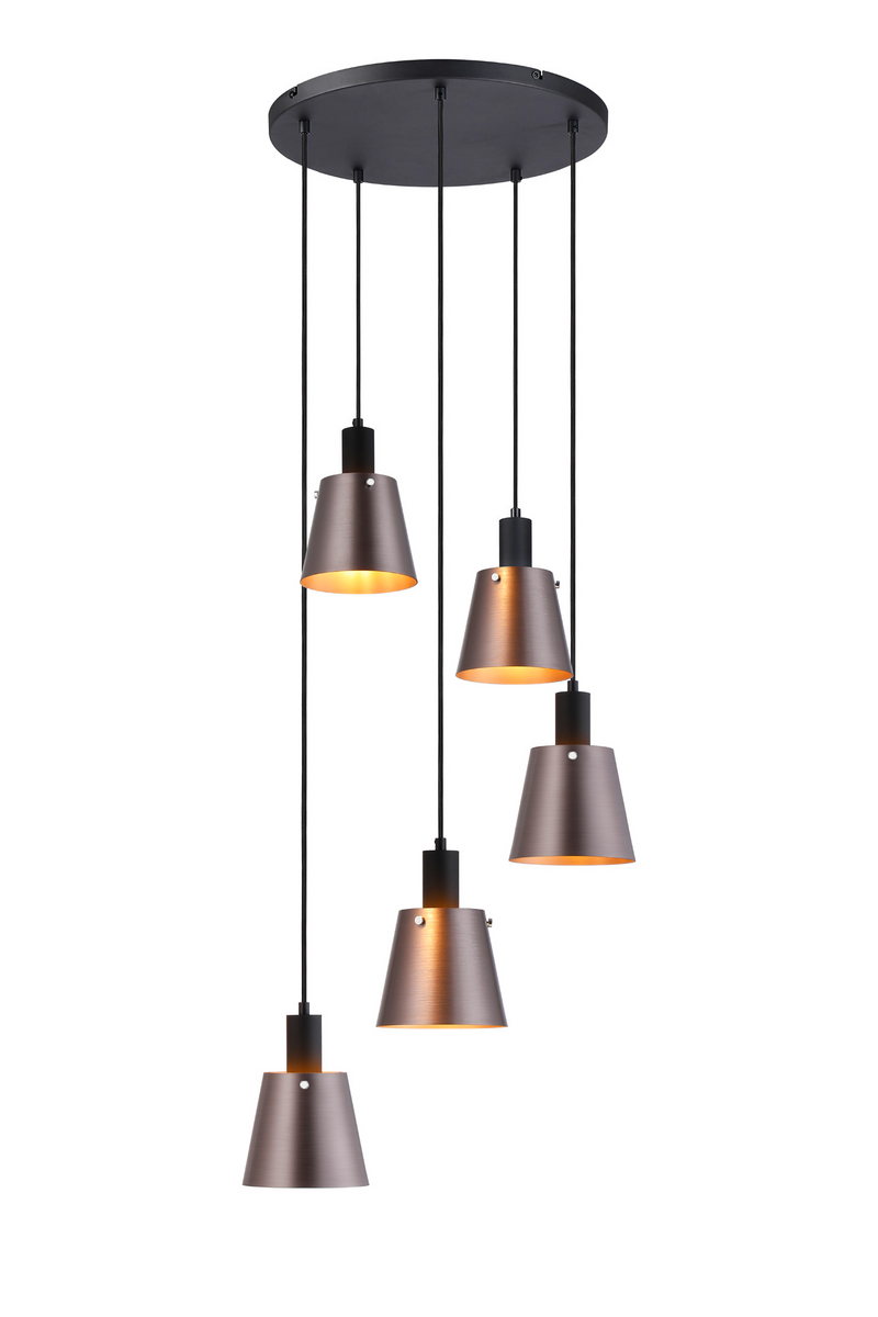 Load image into Gallery viewer, C-Lighting Hektor Round Pendant With 16cm x 14cm Shade, 5 Light E27, Sand Black/Brown/Copper Metal Shade - 60893
