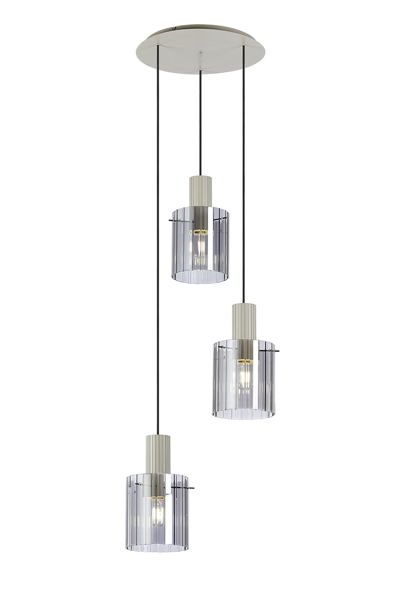 Load image into Gallery viewer, C-Lighting Bridge Ribbed Round Pendant, 3 Light Adjustable E27, Painted Beige/Smoke Wide Line Glass-
