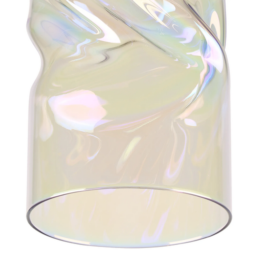 C-Lighting Budapest 120 x 220mm Twisted Cylinder Iridescent Glass Shade c/w Polished Chrome 3 Rod Suspension Plate - 61641