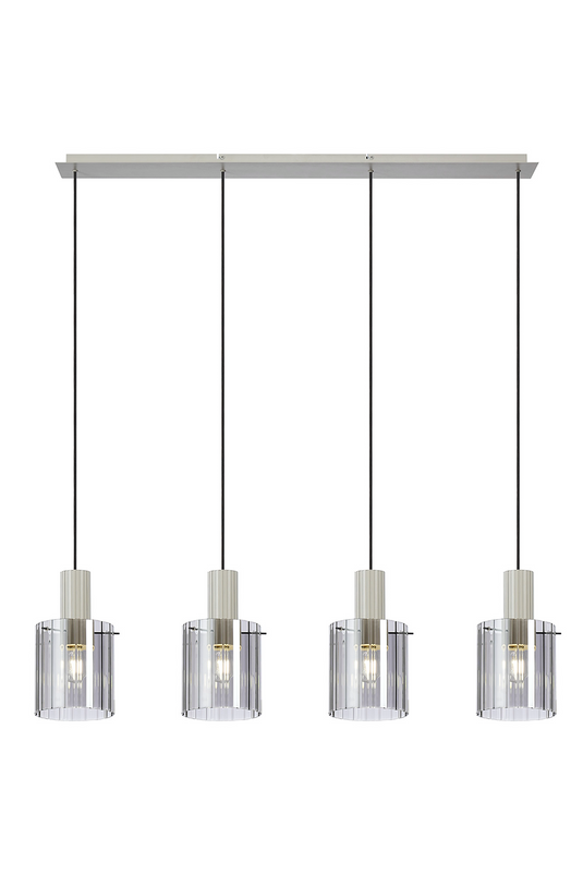 C-Lighting Bridge Ribbed Linear Pendant, 4 Light Adjustable E27, Painted Beige/Smoke Wide Line Glass -