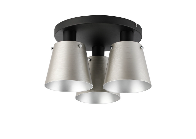 Load image into Gallery viewer, C-Lighting Hektor Round Ceiling Light With 16cm x 14cm Shade, 3 Light E27, Sand Black/Light Grey/Silver Metal Shade  - 60854
