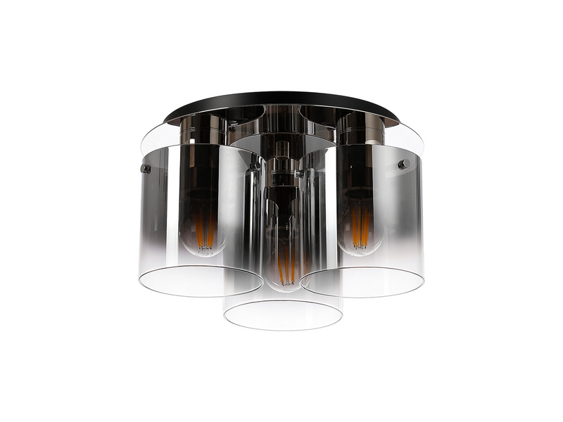 Load image into Gallery viewer, C-Lighting Bridge Round Ceiling Flush, 3 Light Flush Fitting, Polished Nickel/Black/Smoke Fade Glass - 61030
