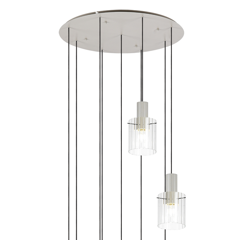 Load image into Gallery viewer, C-Lighting Bridge Ribbed Round Pendant, 9 Light Adjustable E27, Painted Beige/Clear Wide Line Glass -
