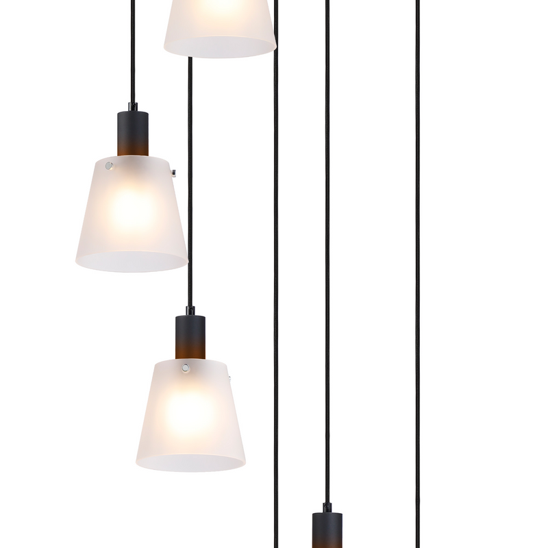 Load image into Gallery viewer, C-Lighting Hektor Round Pendant With 16cm x 14cm Shade, 7 Light E27, Sand Black/Frosted White Glass Shade - 60902
