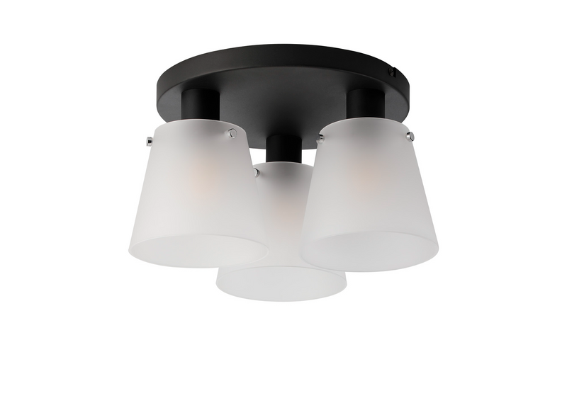 Load image into Gallery viewer, C-Lighting Hektor Round Ceiling Light With 16cm x 14cm Shade, 3 Light E27, Sand Black/Frosted White Glass Shade  - 60855
