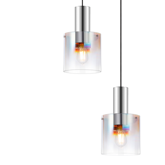 C-Lighting Bridge Round Pendant, 5 Light E27, Polished Nickel/Black/Iridescent Fade Glass - 61043