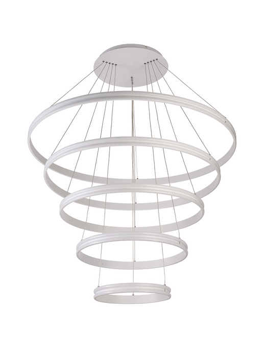 C-Lighting Circles Pendant, 5 Tier 150W LED, 4000K, 6800lm, Triac Dimmable, Matt White, 3yrs Warranty - 60841