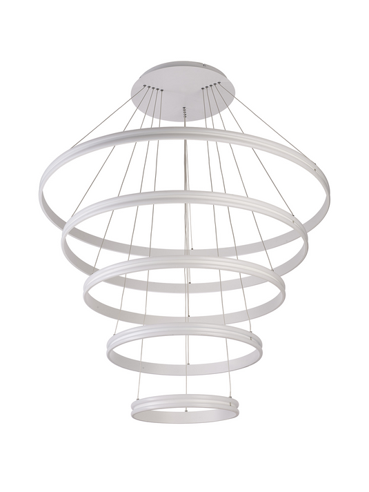 C-Lighting Circles Pendant, 5 Tier 150W LED, 4000K, 6800lm, Triac Dimmable, Matt White, 3yrs Warranty - 60841