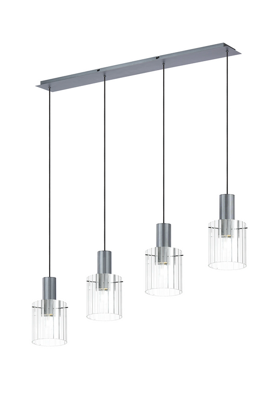 C-Lighting Bridge Ribbed Linear Pendant, 4 Light Adjustable E27, Dark Grey/Clear Wide Line Glass -