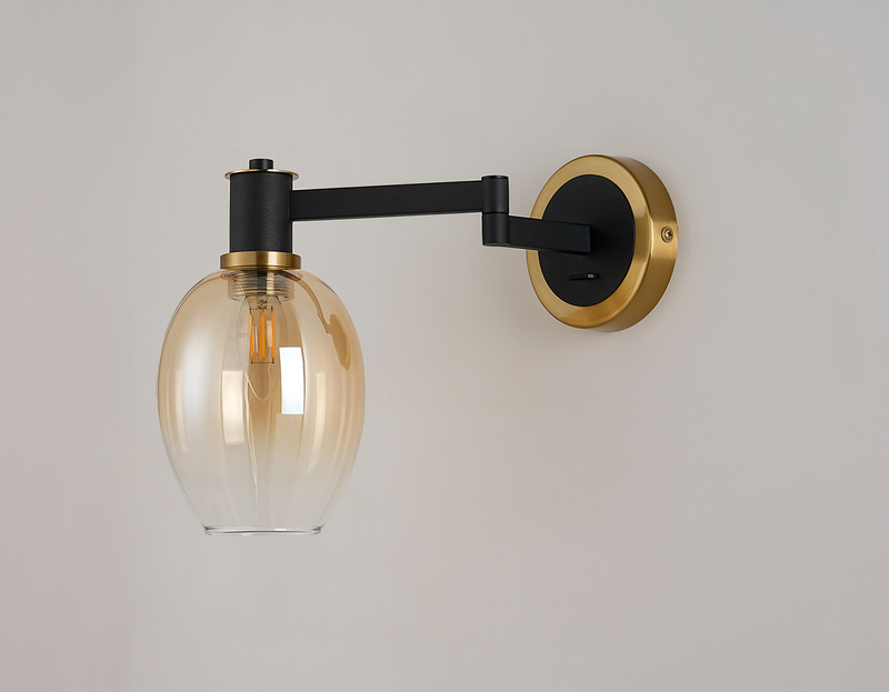 Load image into Gallery viewer, C-Lighting Sophia Adjustable Wall Light 1 Light E14, Sand Black/Brass/Amber Fade Wine Glass Glass - 61565
