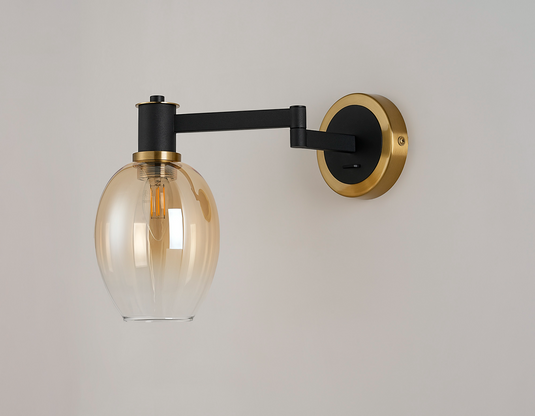 C-Lighting Sophia Adjustable Wall Light 1 Light E14, Sand Black/Brass/Amber Fade Wine Glass Glass - 61565