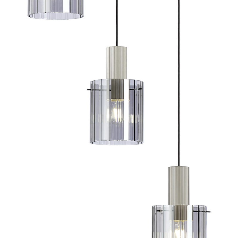 Load image into Gallery viewer, C-Lighting Bridge Ribbed Round Pendant, 5 Light Adjustable E27, Painted Beige/Smoke Wide Line Glass -
