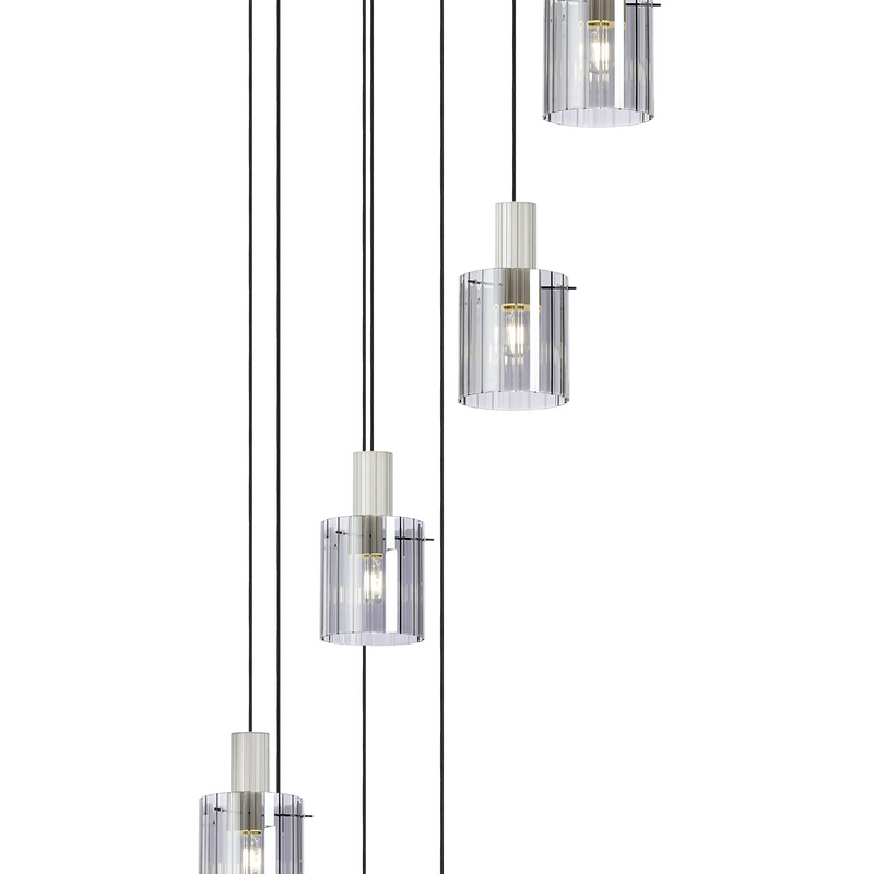 Load image into Gallery viewer, C-Lighting Bridge Ribbed Round Pendant, 9 Light Adjustable E27, Painted Beige/Smoke Wide Line Glass -
