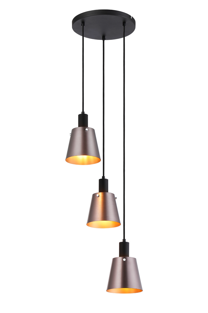 Load image into Gallery viewer, C-Lighting Hektor Round Pendant With 16cm x 14cm Shade, 3 Light E27, Sand Black/Brown/Copper Metal Shade - 60887
