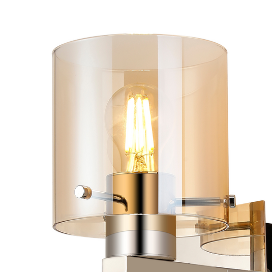 C-Lighting Bridge Single Switched Wall Lamp, 1 Light, E27, Polished Nickel/Black/Amber Glass - 61023