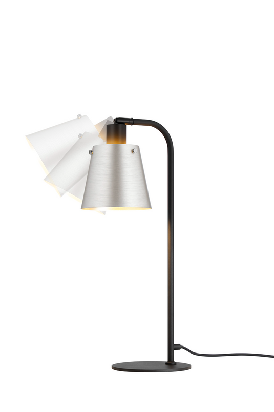 C-Lighting Hektor Table Lamp With 16cm x 14cm Shade, 1 Light E27, Sand Black/Light Grey/Silver Metal Shade - 60834