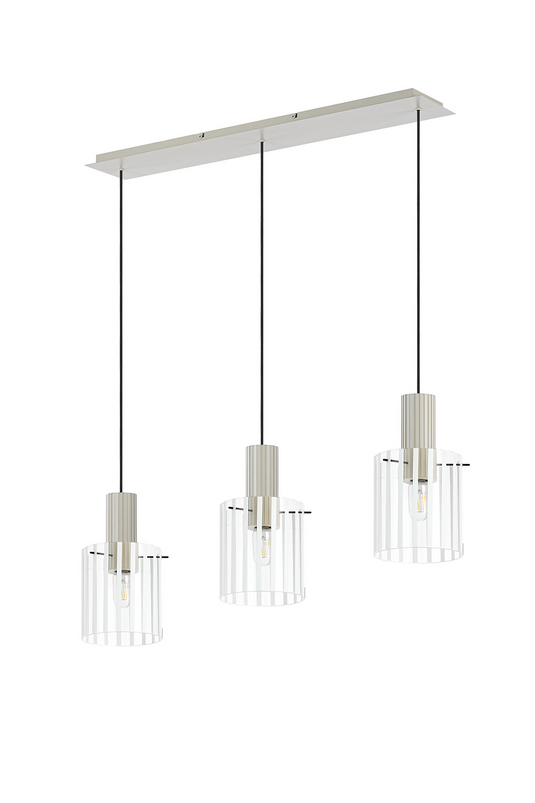 C-Lighting Bridge Ribbed Linear Pendant, 3 Light Adjustable E27, Painted Beige/Frosted Wide Line Glass -