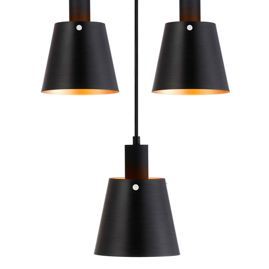 C-Lighting Hektor Ring Pendant With 16cm x 14cm Shade, 5 Light E27, Sand Black/Black/Gold Metal Shade - 60910
