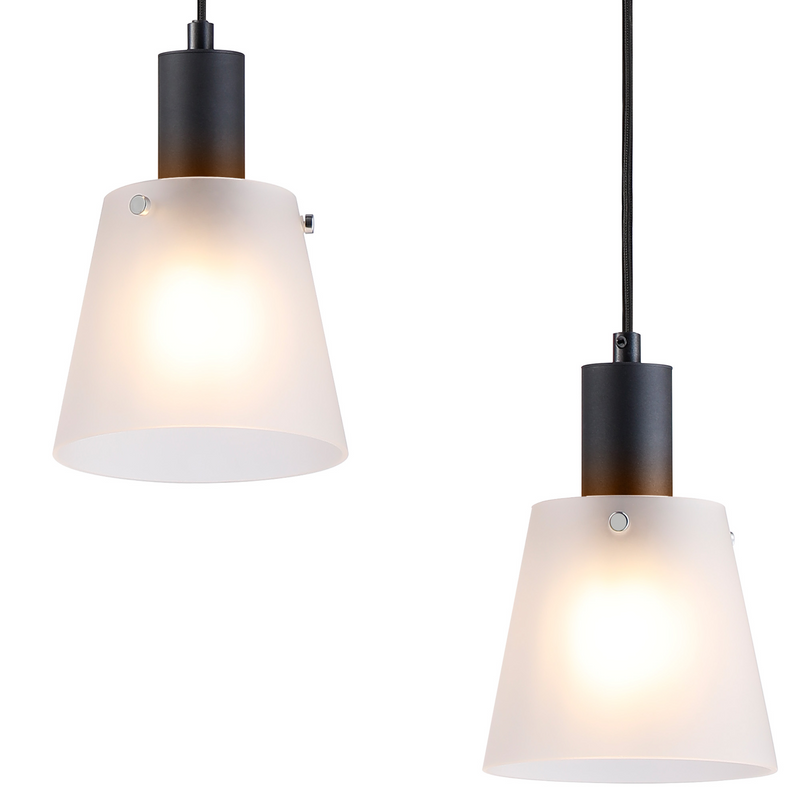Load image into Gallery viewer, C-Lighting Hektor Linear Pendant With 16cm x 14cm Shade, 3 Light E27, Sand Black/Frosted White Glass Shade  - 60878
