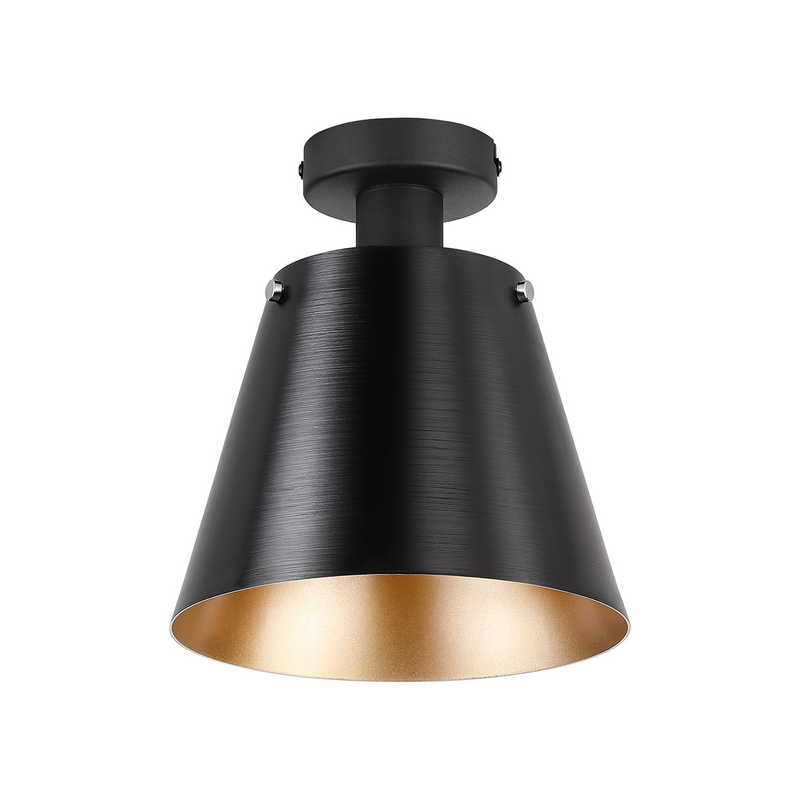 Load image into Gallery viewer, C-Lighting Hektor Ceiling Light With 23cm x 18cm Shade, 1 Light E27, Sand Black/Black/Gold Metal Shade - 60857
