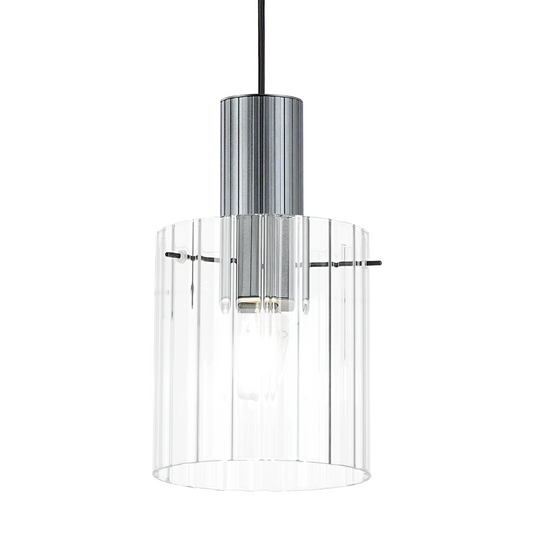 C-Lighting Bridge Ribbed Single Pendant, 1 Light Adjustable E27, Dark Grey/Clear Wide Line Glass -