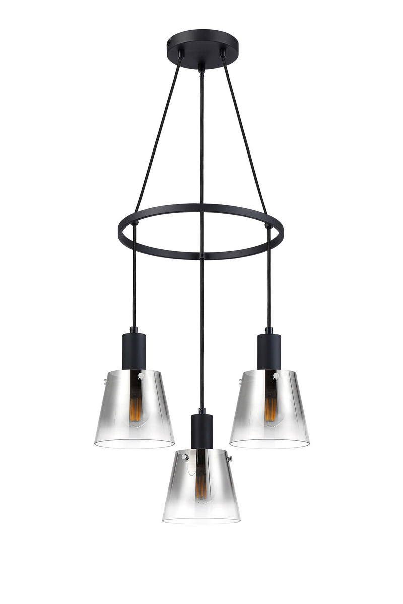 Load image into Gallery viewer, C-Lighting Hektor Ring Pendant With 16cm x 14cm Shade, 3 Light E27, Sand Black/Smoke Faded Glass Shade - 60909
