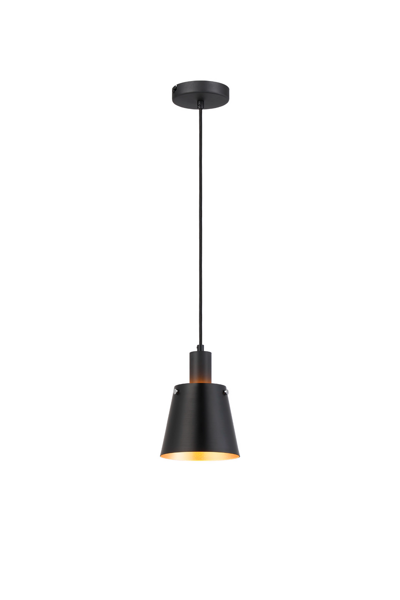 Load image into Gallery viewer, C-Lighting Hektor Single Pendant With 16cm x 14cm Shade, 1 Light E27, Sand Black/Black/Gold Metal Shade - 59683
