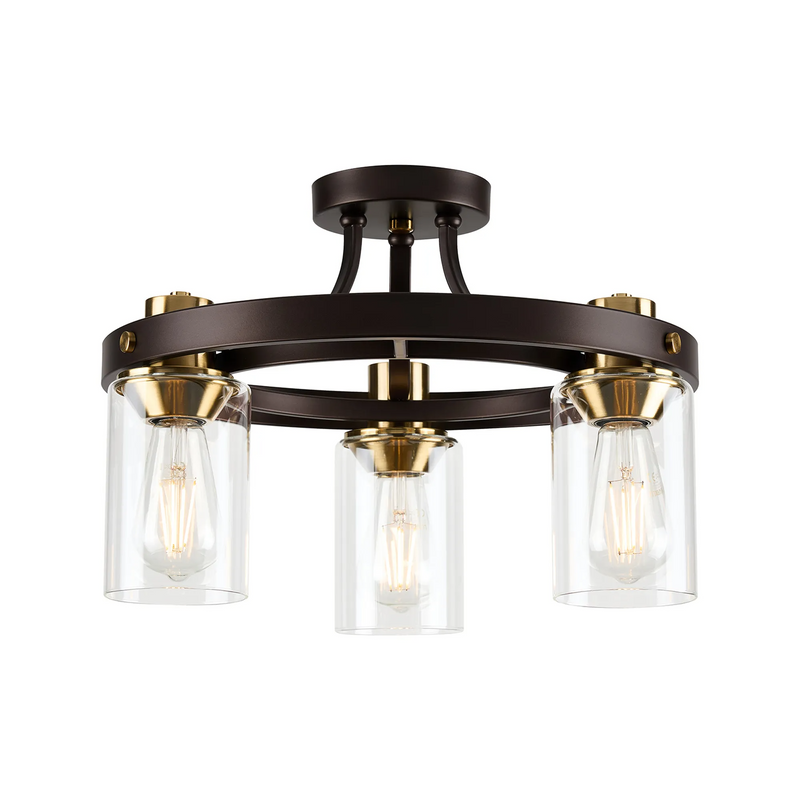 Load image into Gallery viewer, C-Lighting Moles 45cm Round Semi Flush Ceiling 3 Light E27, Brown Oxide/Gold Bronze With Clear Glass Shades - 60941
